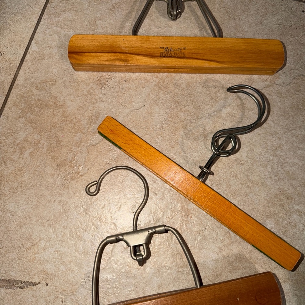 3 Vintage SETWELL WOOD HANGERS PANTS Rare Ones VSS